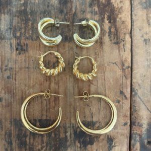 3 sets of gold hoop earrings (gorjana, mejuri)
